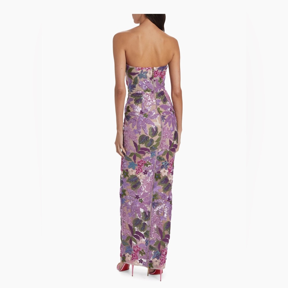 NWOT BRONX AND BANCO Dahlia Strapless Floral-Embroidered Sequin Gown - Picture 4 of 16